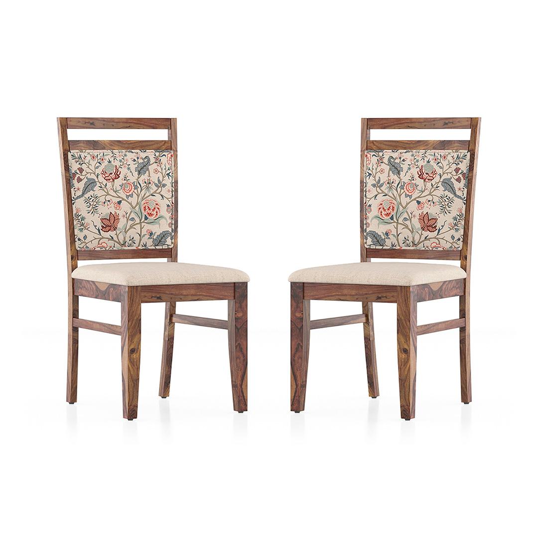 Alaine Dining Chair In Teak Finish With Calico Floral Colour