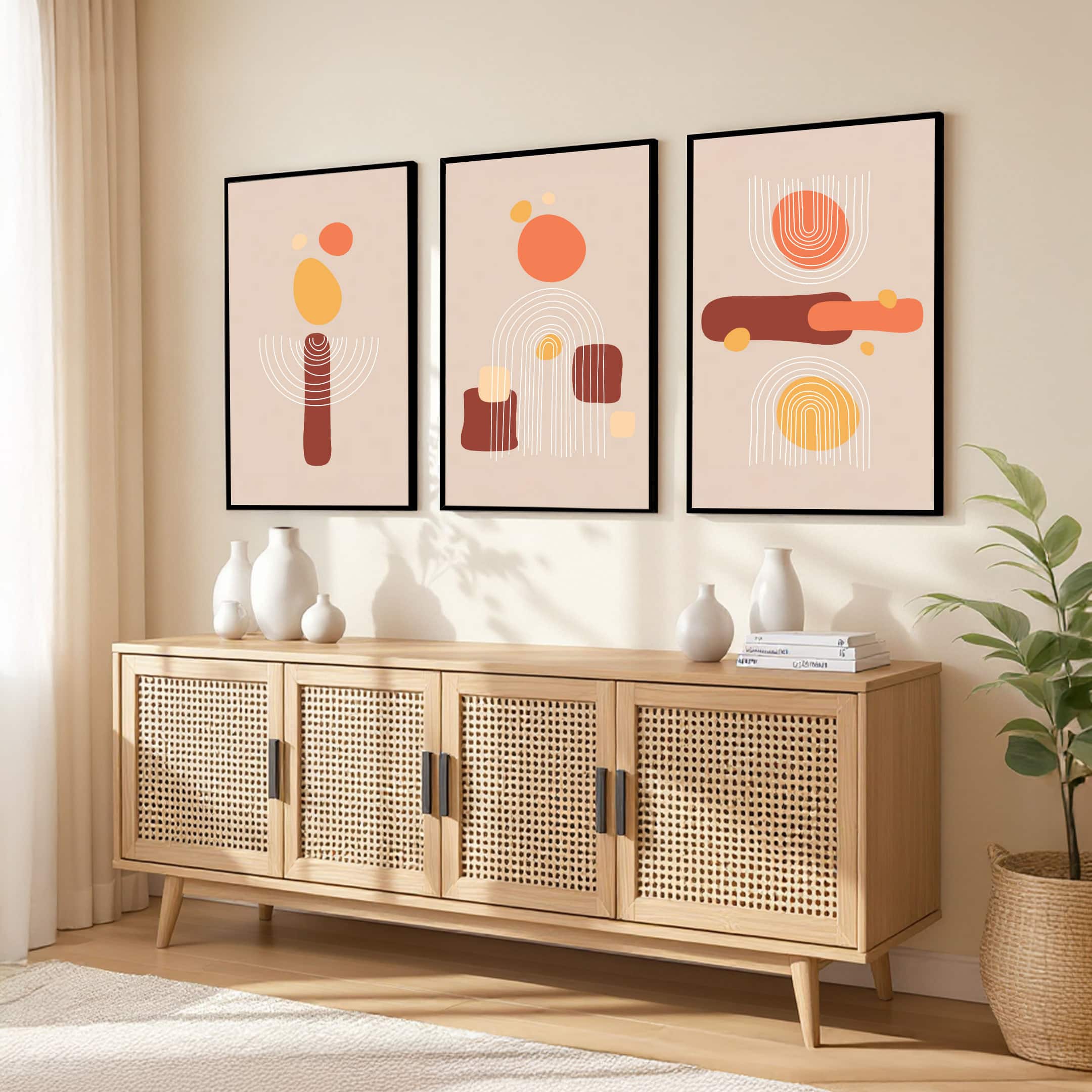 The Castle Decor Boho Abstract Botanical Wall Art Set of 3 Design 6 11x17 Inch - The Castle Decor