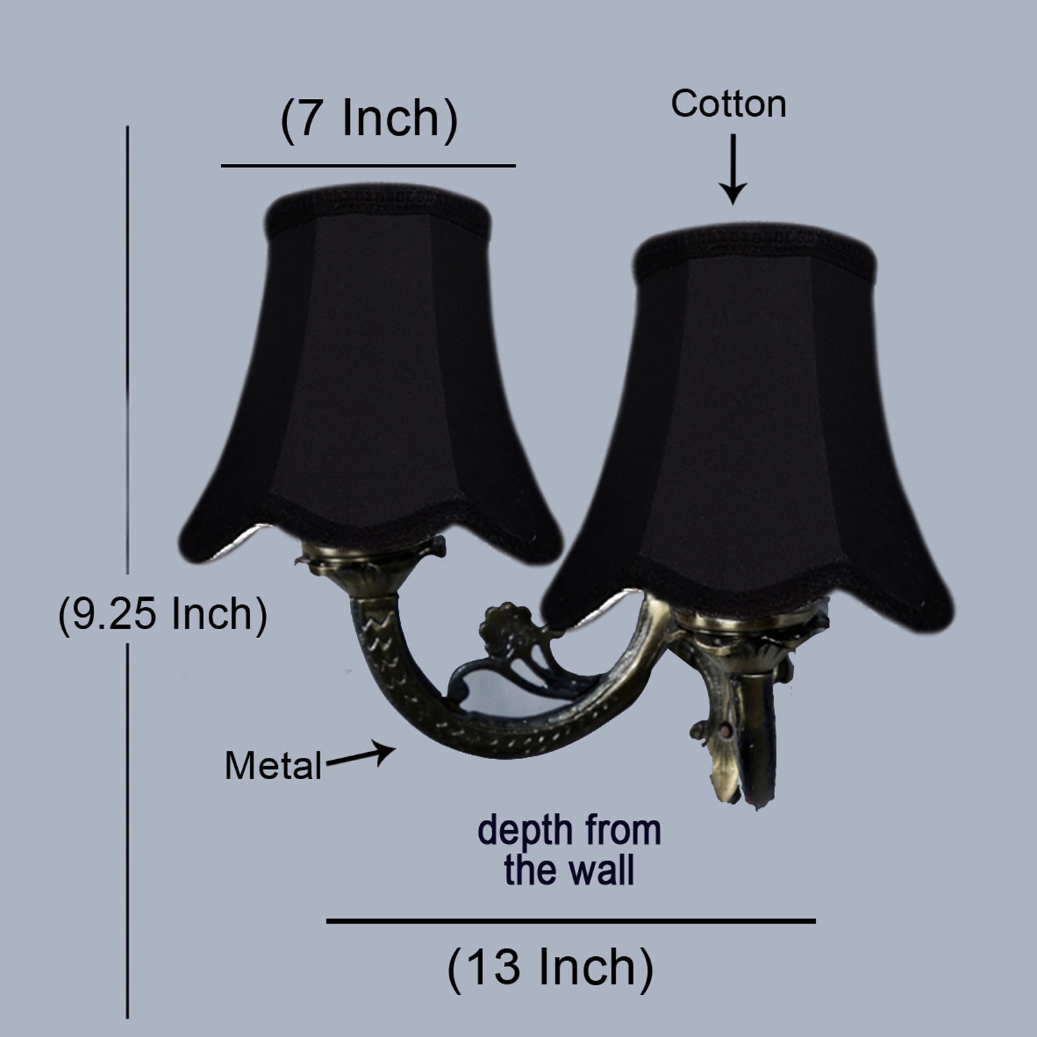 Devansh Dual Gold  Antique Wall Mounted Lamp With Black  Cotton Shade
