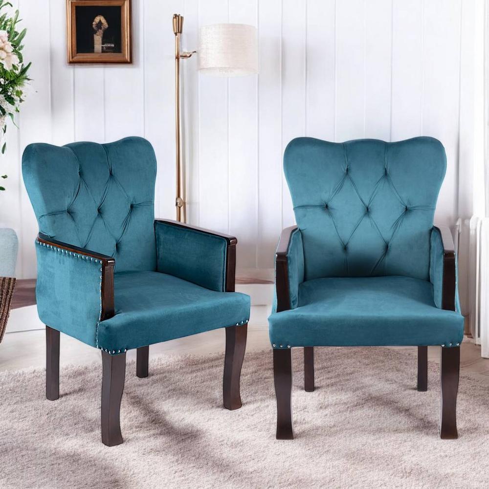 Arista Sheesham Wood Accent Chair Set of 2 in Turquoise