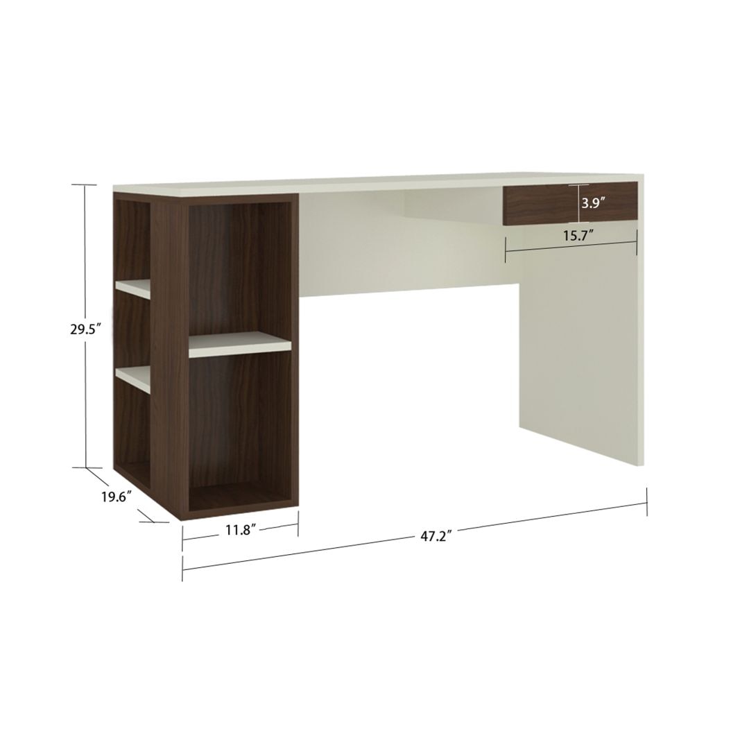 Astra Study Desk with Open Shelves and Drawer in Ivory Coffee Walnut Colour