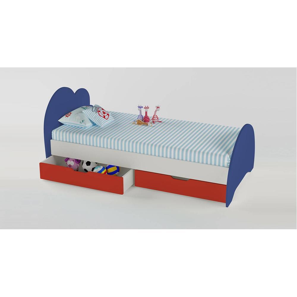 Cloud Tails Engineered Wood Drawer Storage Bed in Electric Blue Colour