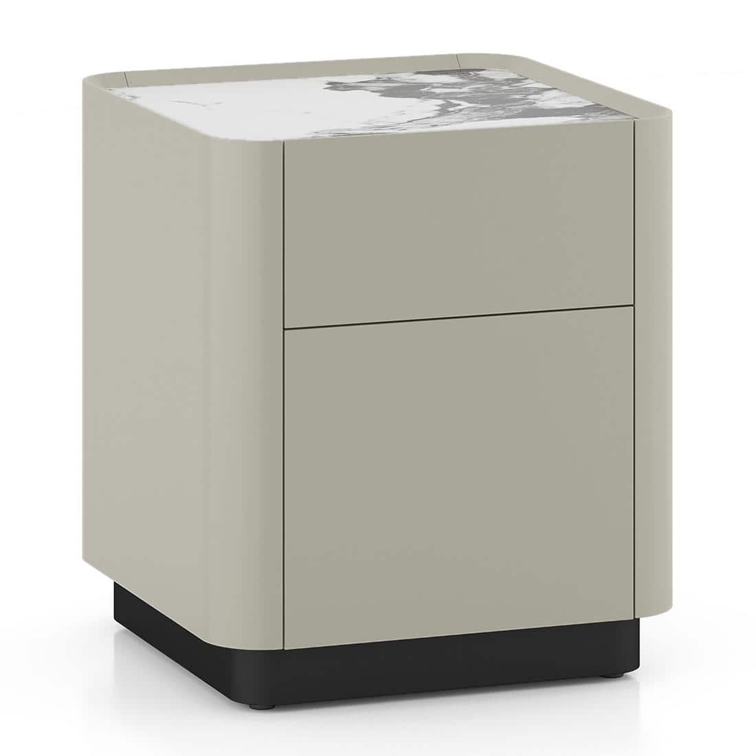 Dorian Engineered Wood Bedside Table With Ceramic Top In Taupe High Gloss Finish