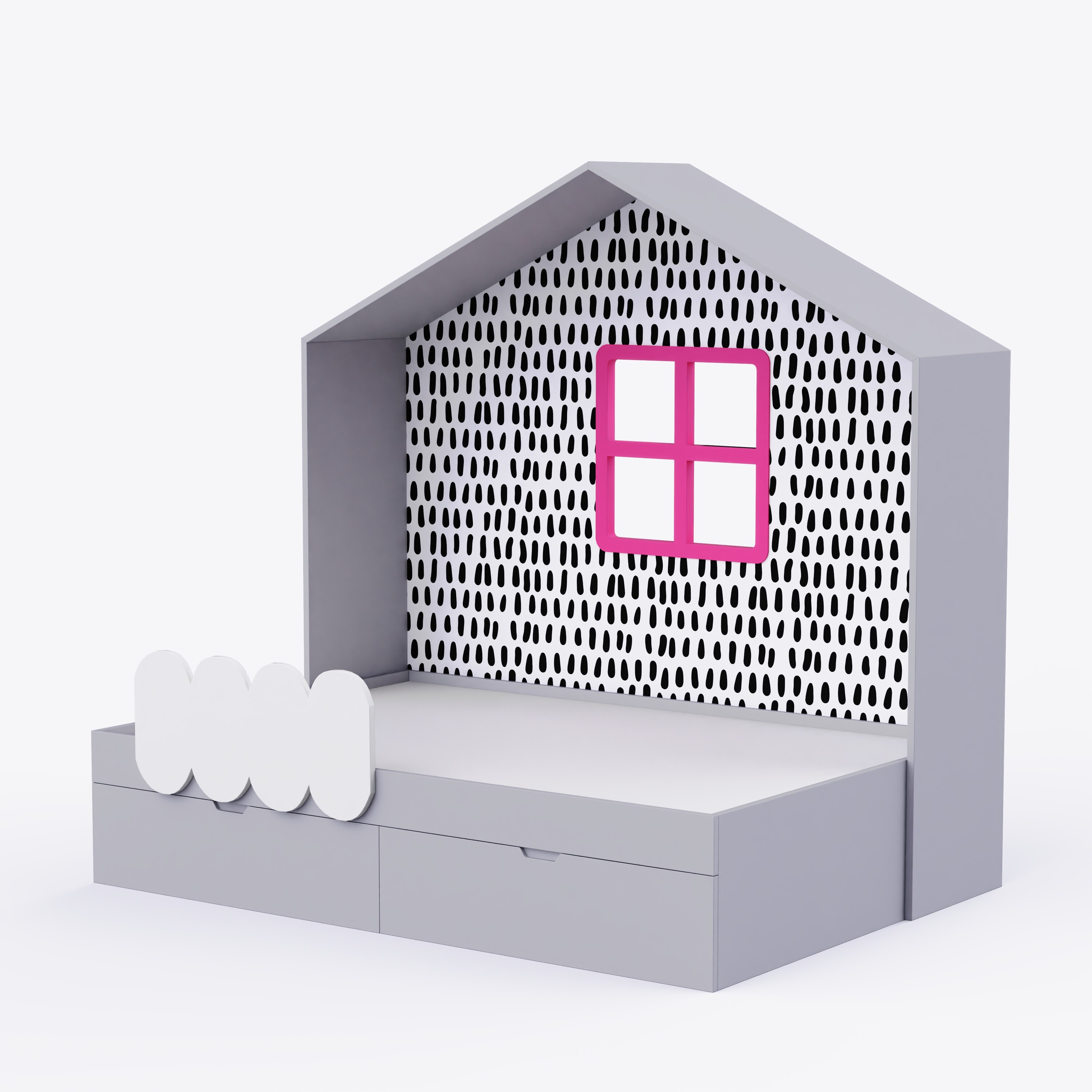 Little Hut Bed 6X4 Drawers On Wheels In Grey Colour53