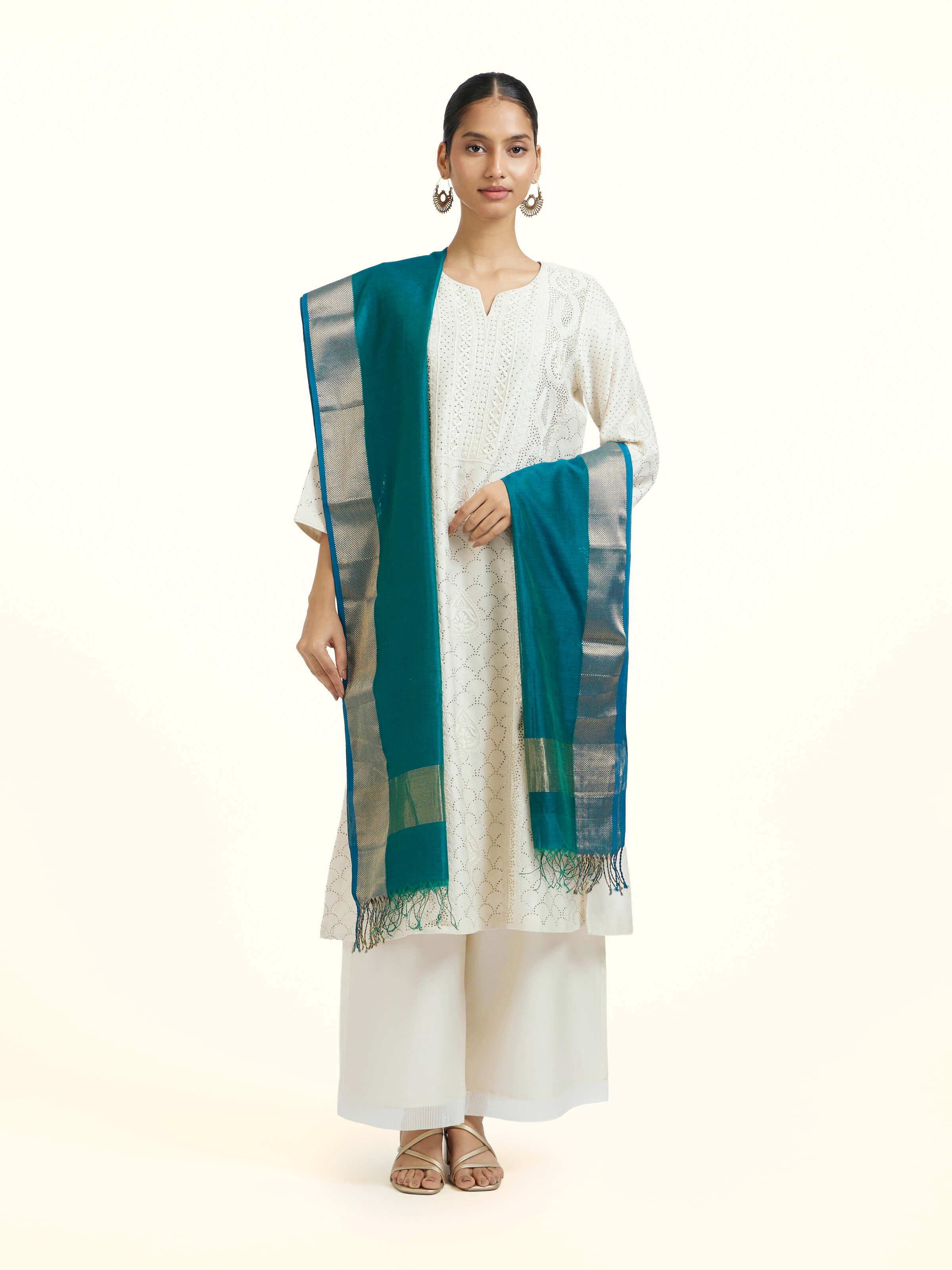 Blue Cotton Silk Maheshwari Handloom Dupatta