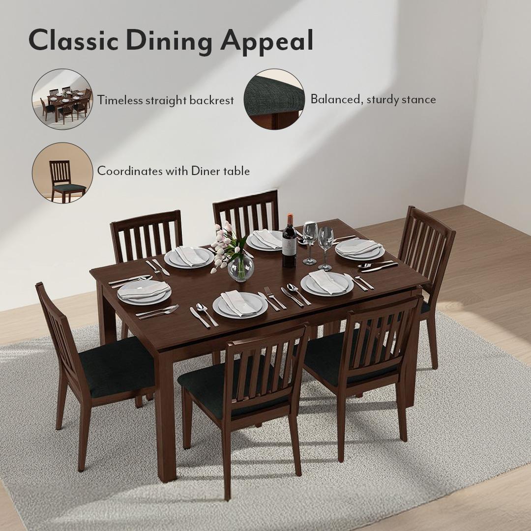 Diner Solid Wood Dining Chair Set Of 2 In Dark Walnut Finish With Grey Colour Fabric