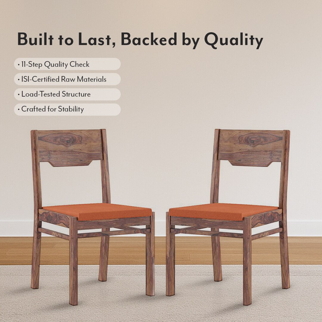 Kerry Solid Wood Dining Chair Set Of 2 In Teak Finish With Burnt Orange Fabric Colour