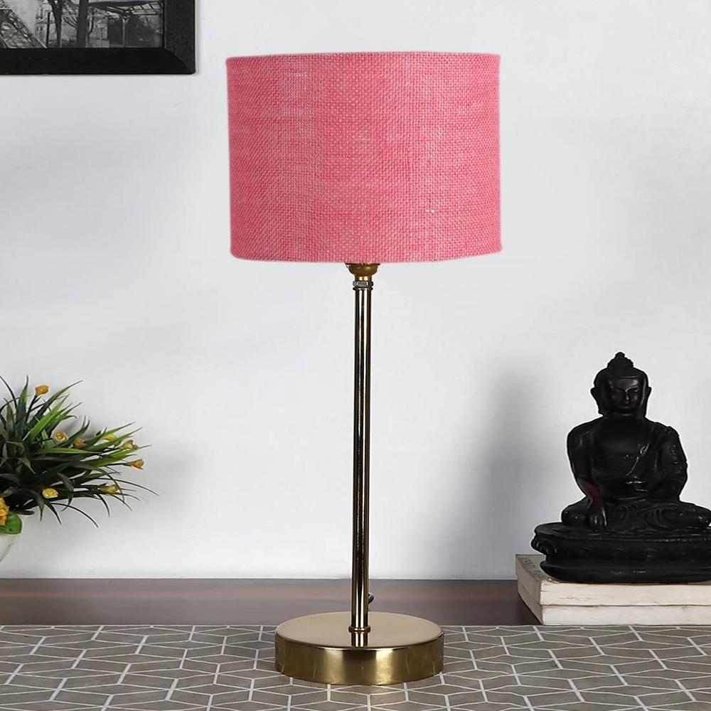 Pink Jute with Metal Gold Table Lamp - Devansh