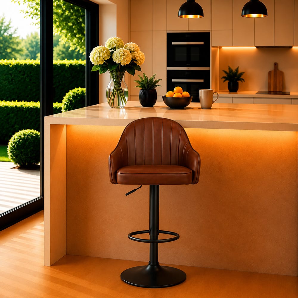 Doe Buck Faux Leather Adjustable Bar Stool in Brown Colour - Doe Buck