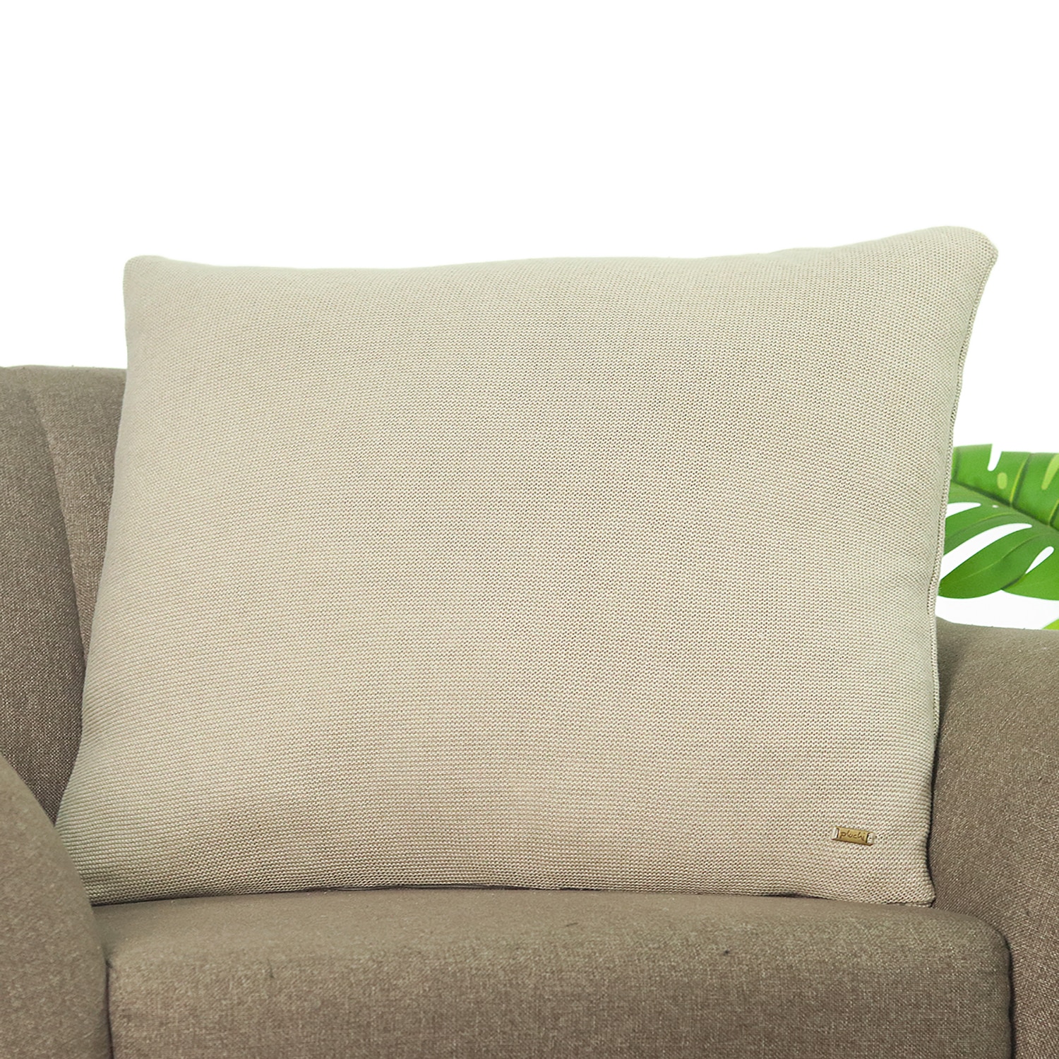 Transfer Knit Euro Sham Cushion Cover  Beige Melange 24X24  Inches - Pluchi