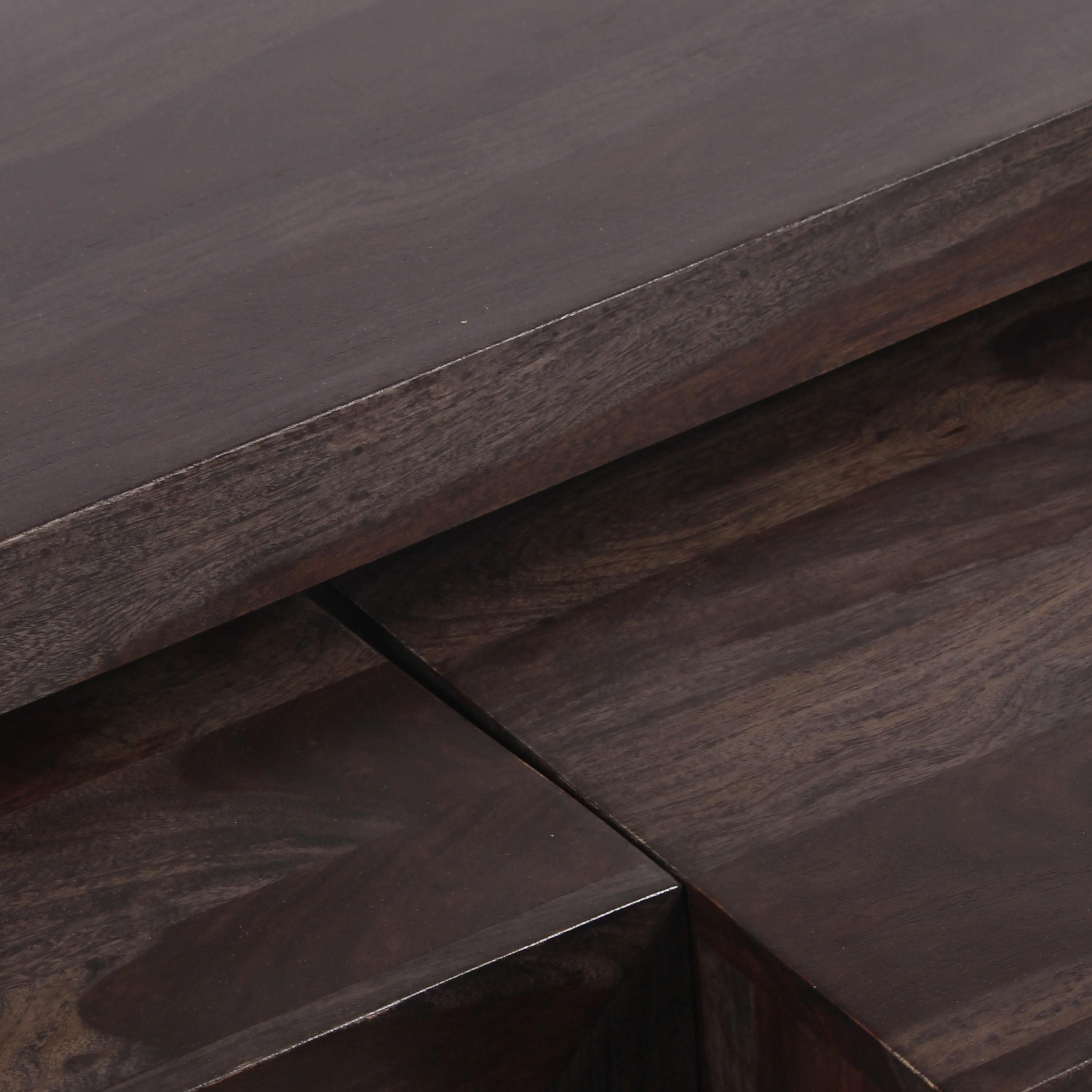 Kassel Sheesham Wood Coffee Table With 2 Stools Set In Mahogany Finish