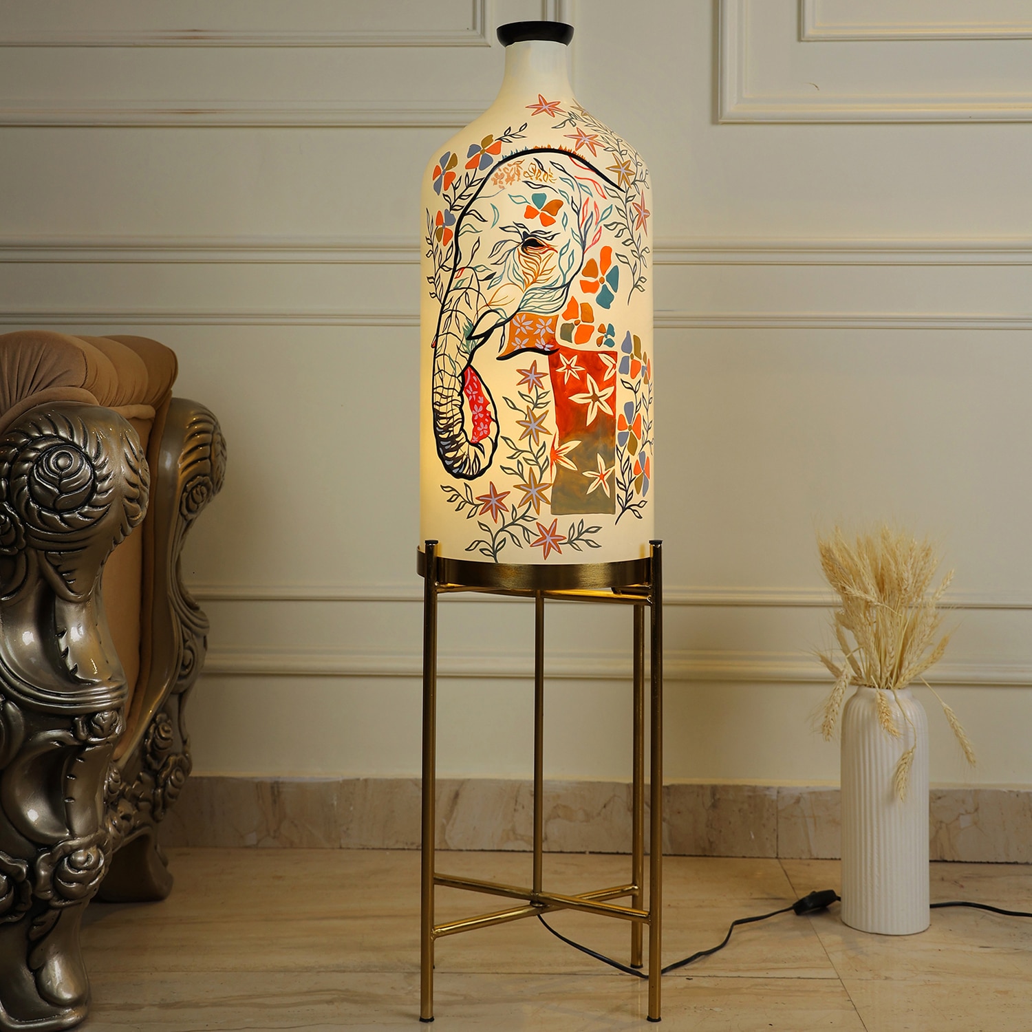 Ivory Bearer Foldable Metal Electric Floor Lamp in White Colour