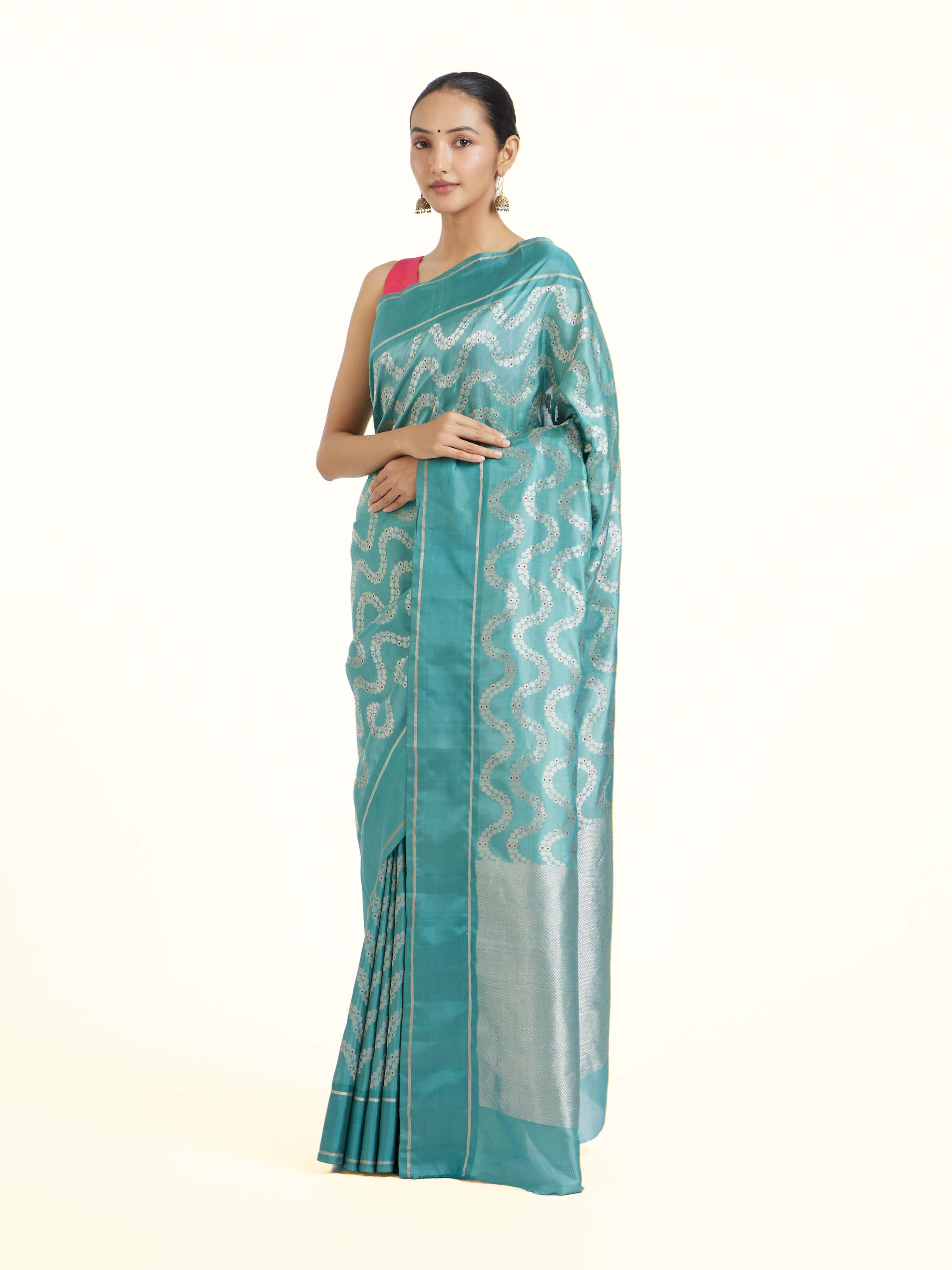 Teal Chanderi Aknaliya Saree