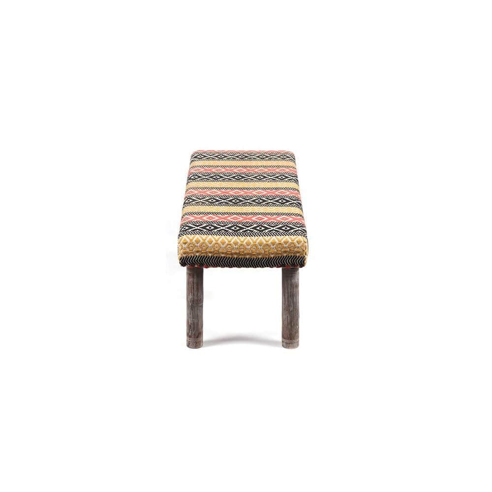 Asteria Solid Wood 2 Seater Bench In Stripe Multi Colour Jackard Fabric