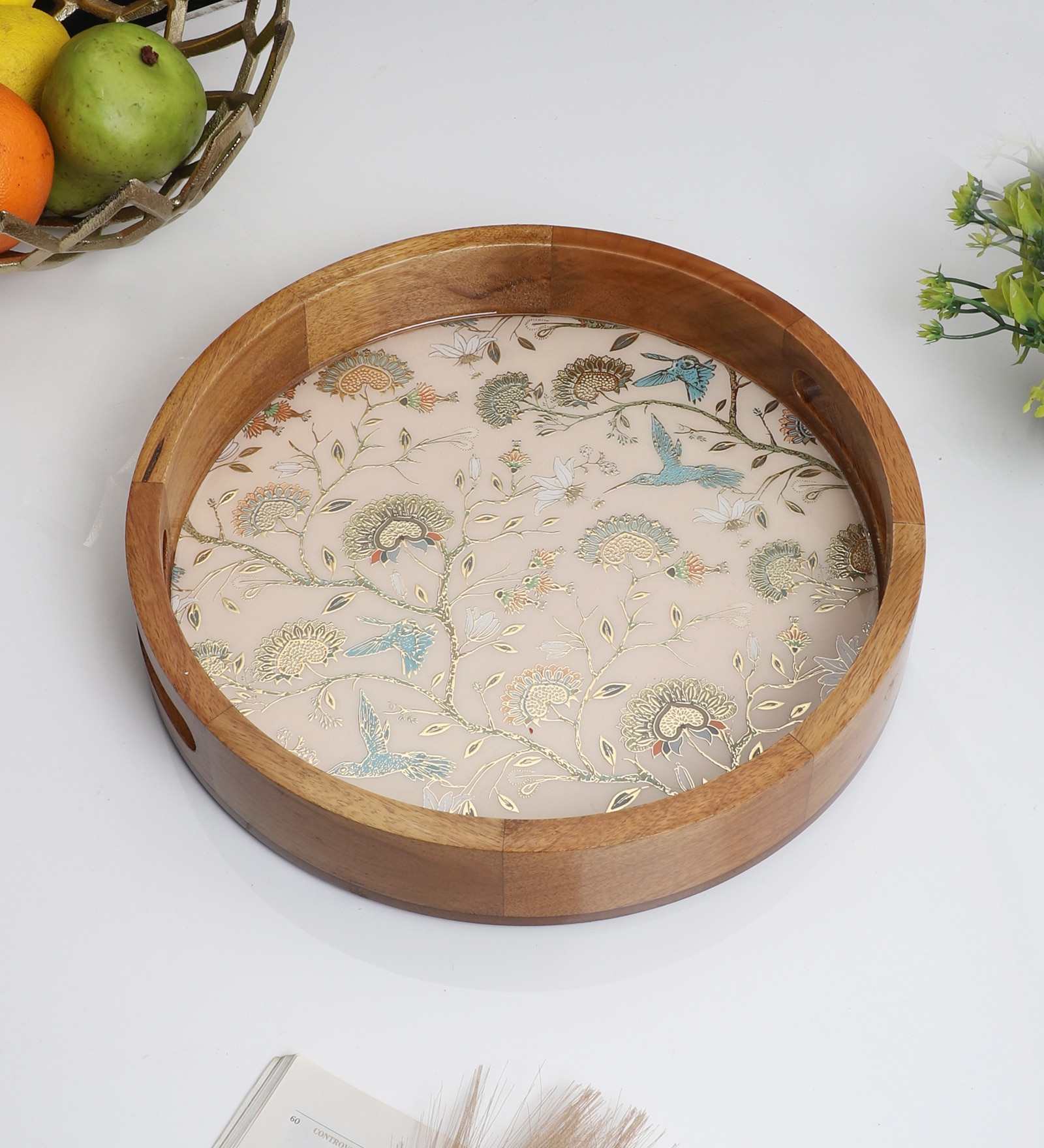 Hummingbird Garden Round Tray for Kitchen Organization - Large (1 Piece)