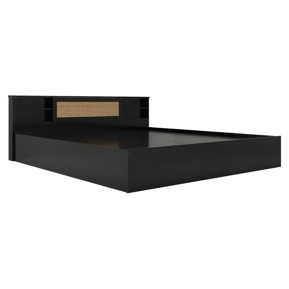 Kaito King Bed With Rattan Center Door With Nonwoven Fabric Base