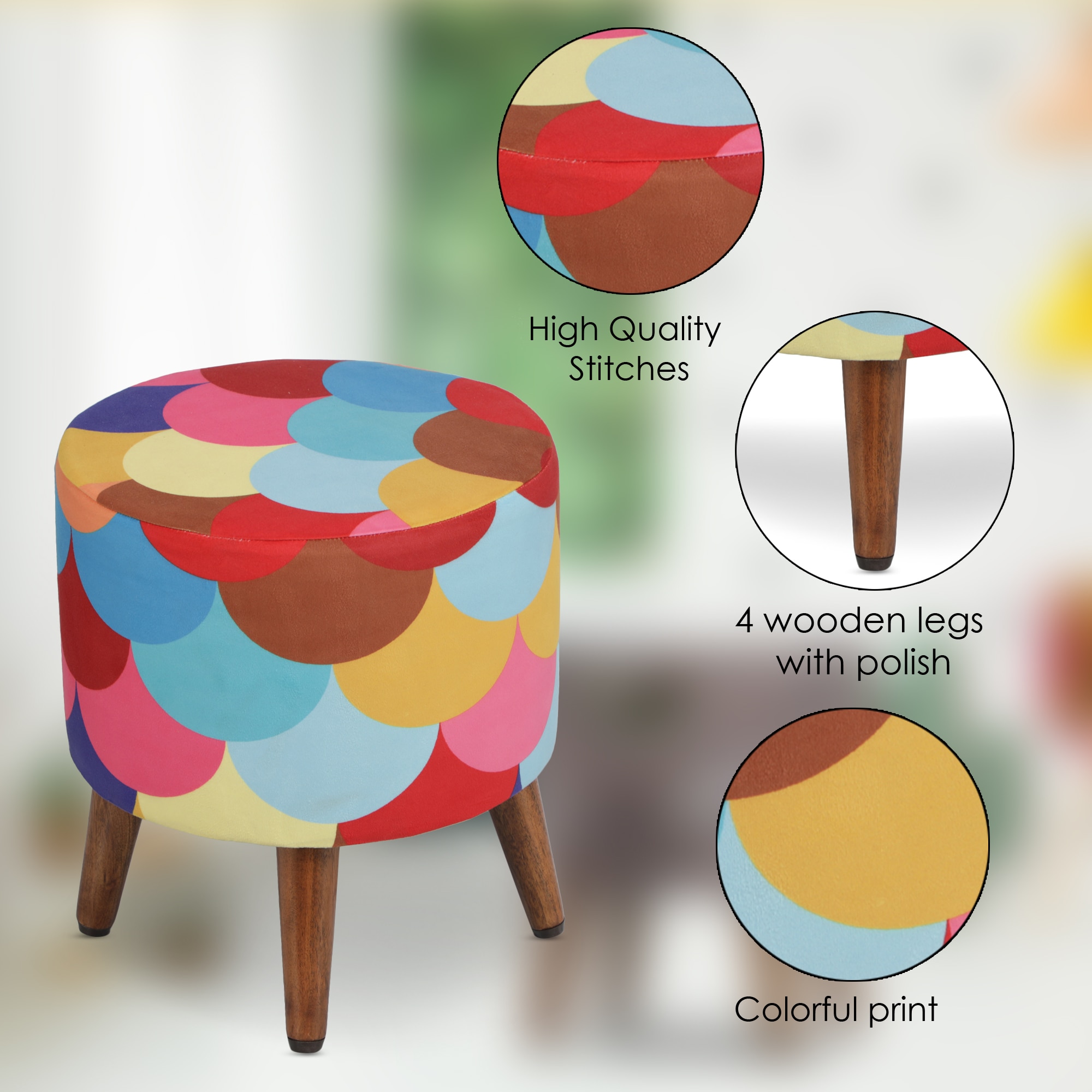 Wyatt Solid Wood  Ottomon in  Multicolor Colour