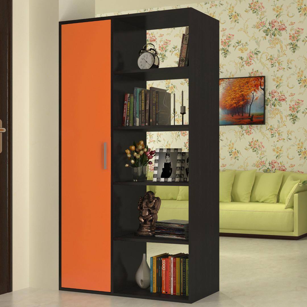 Nikola Large Crockery cum Bookshelf and Divider Unit in Antique Ebony Light Orange Colour