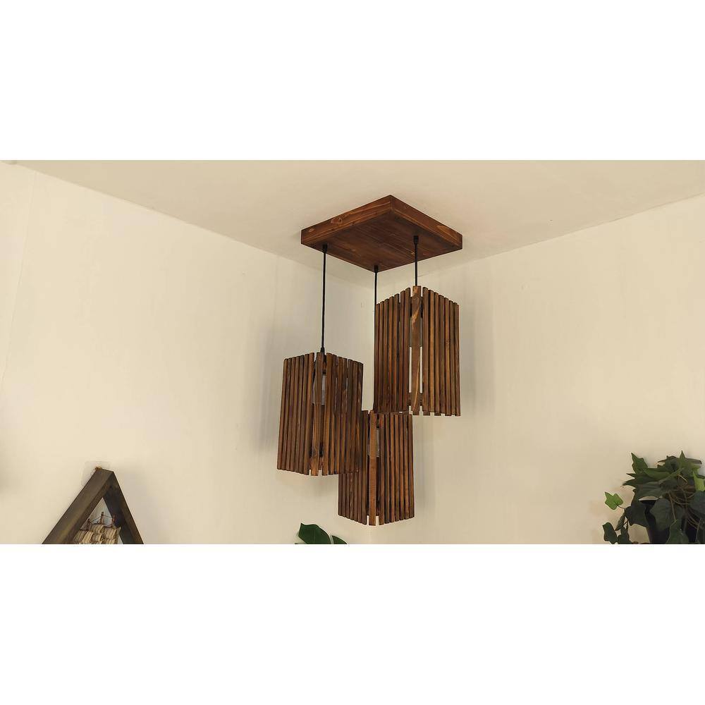 Trikona Brown Solid Wood Cluster Hanging Light