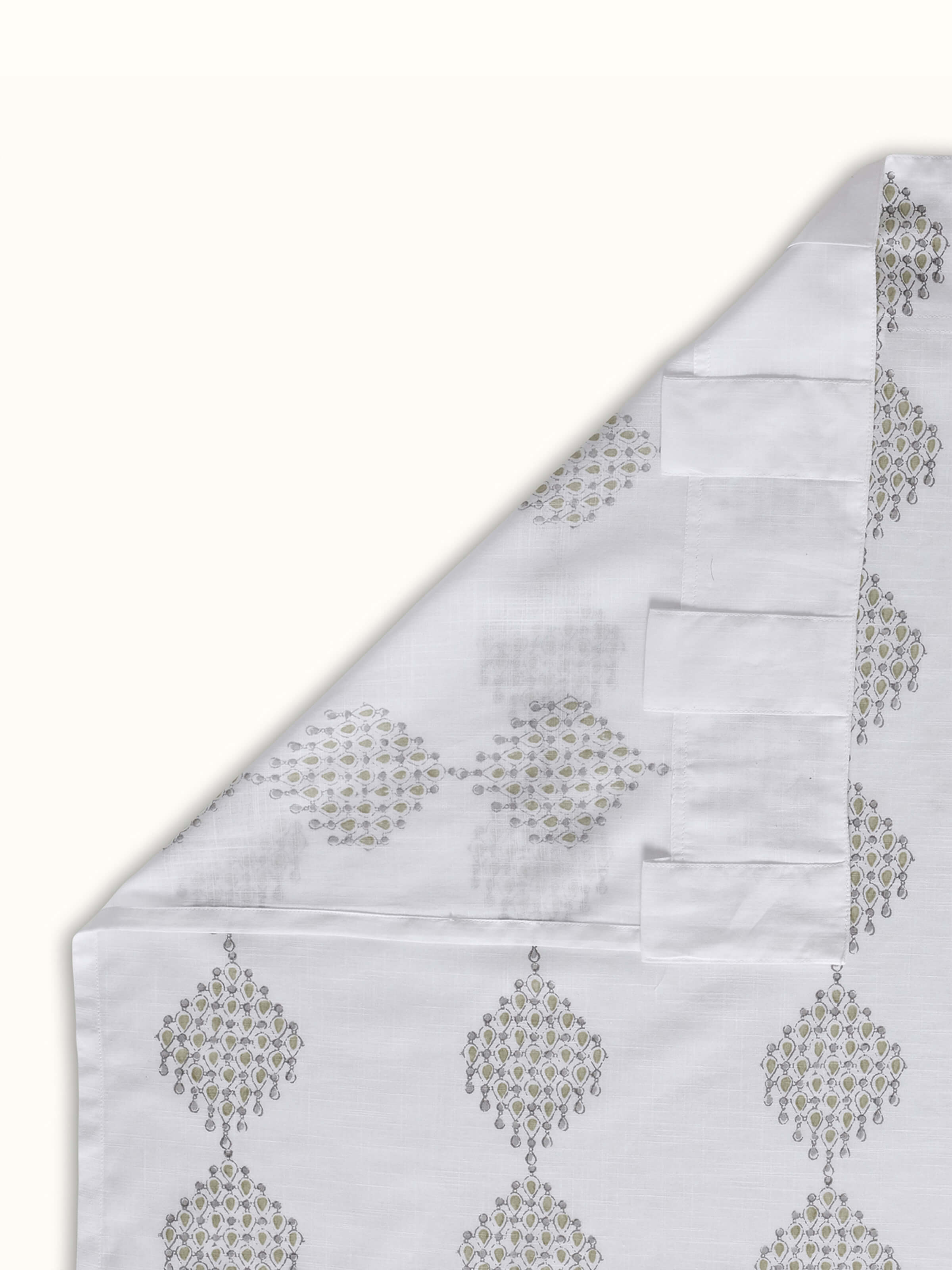 Rambagh Green Geo Diamond Cotton Sanganeri Hand Block Printed Curtain (7 Ft)