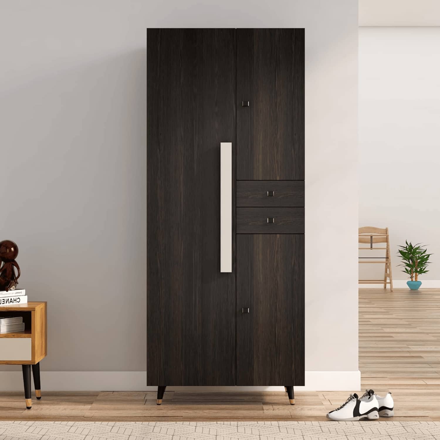 Hexa Red Wooden 2 Door Wardrobe with Drawer and Hanging Space in Flower Wenge Colour - HexaRed