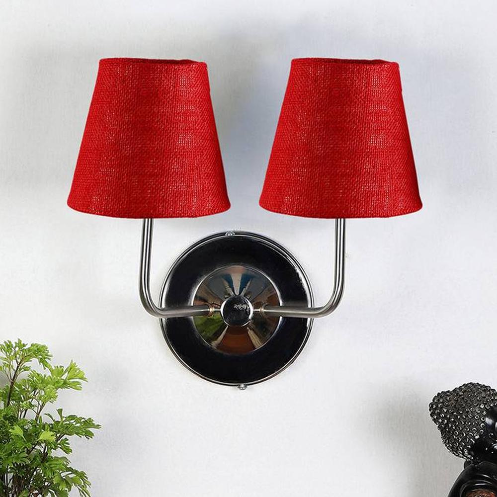 Callie Dual Off White Cotton Wall Mounted Lamp with Steel Base - Devansh