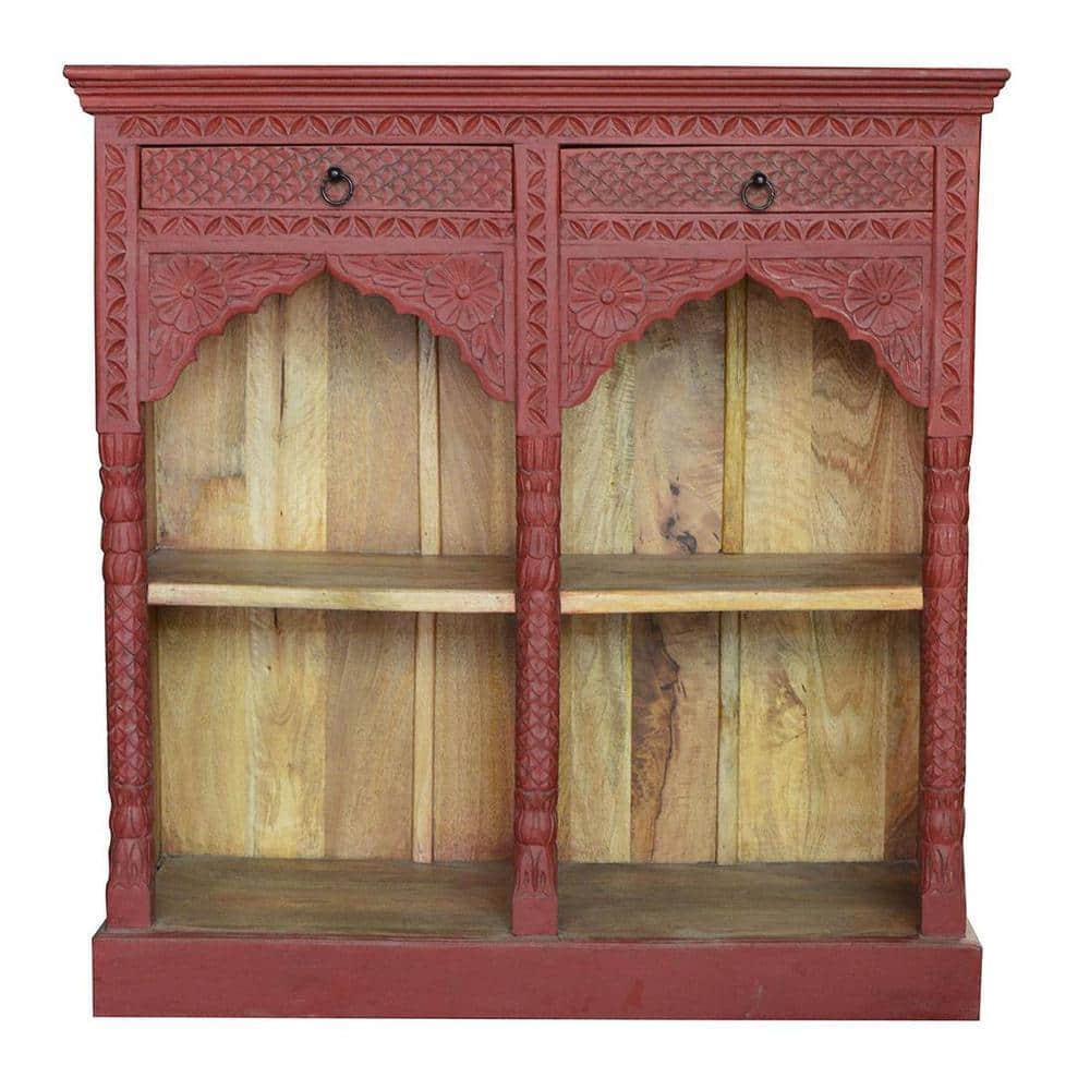 Casventa Solid Wood Bookshelf In Red Wine Finish
