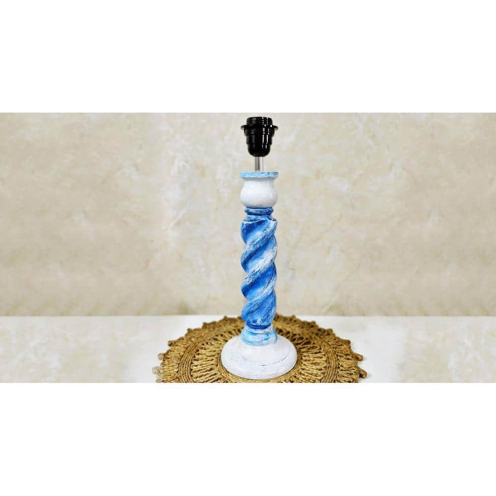Asaga Handmade & Handpainted Blue& white Rope shape Wooden Table lamp with Hanpainted Floral design on Cotton Beige shade