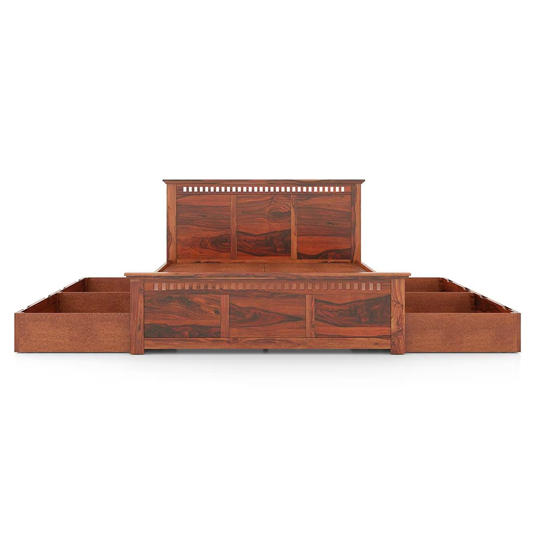 Fidora Solid Wood Queen 4 Drawer Storage Bed In Honey Finish