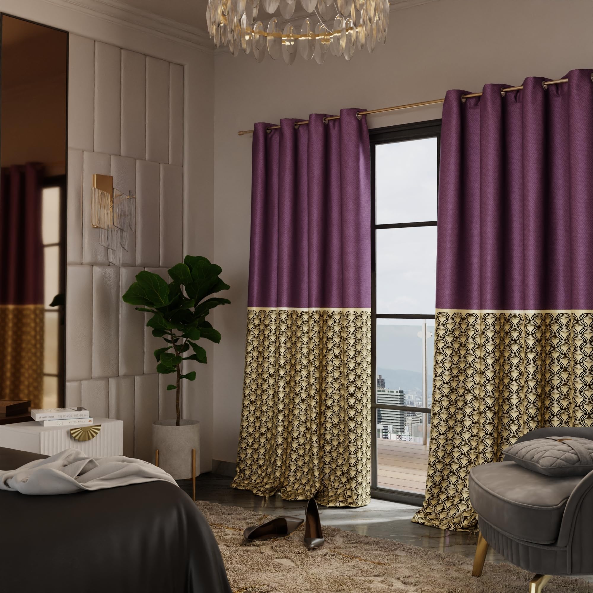Stoa Paris Satin Curtain for Door, 70% Blackout Curtains, Set of 2, Versailles - Royal Rouge with Back Lining - Stoa Paris