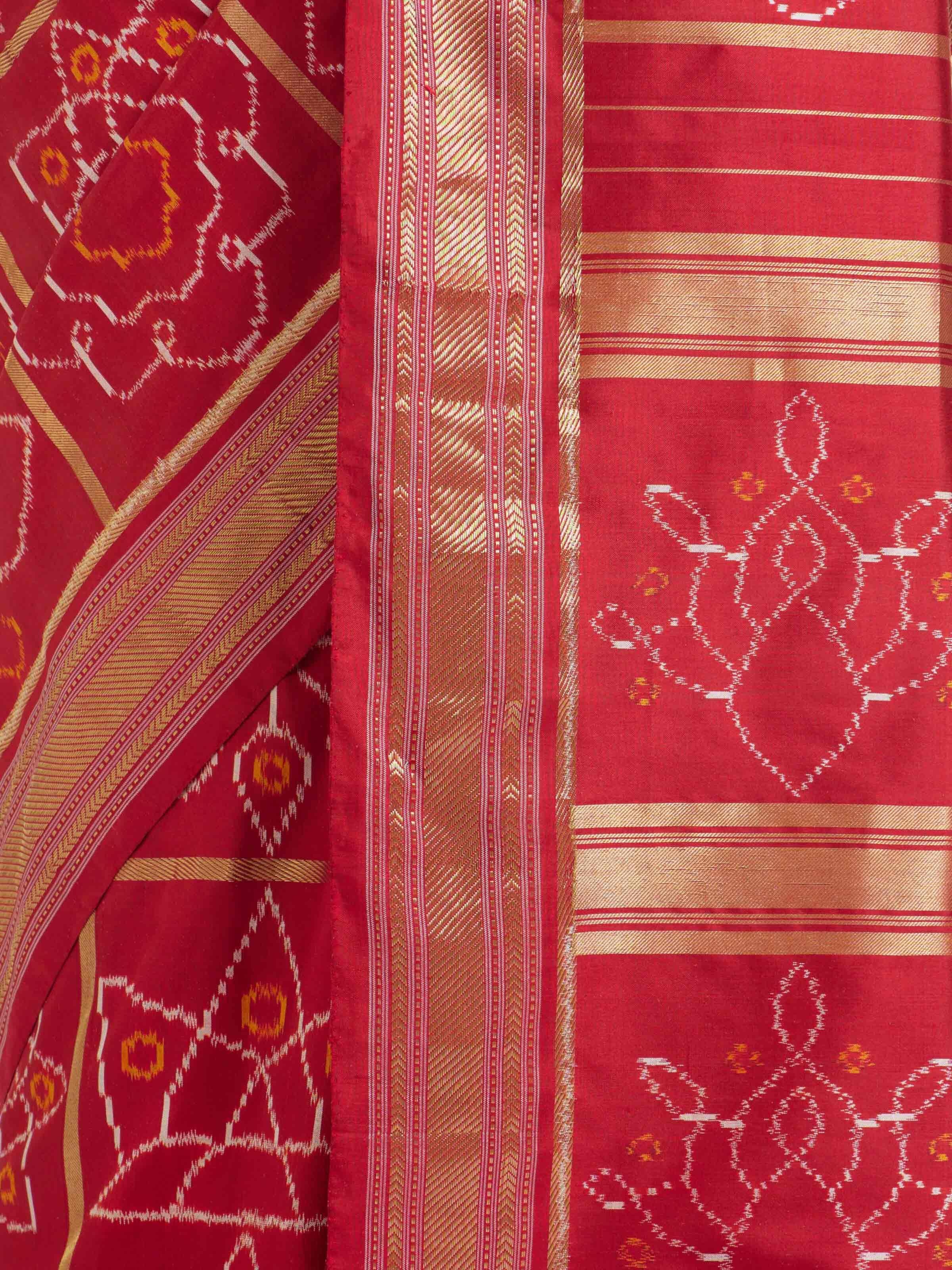 Red Pochampally Single Ikat Saree