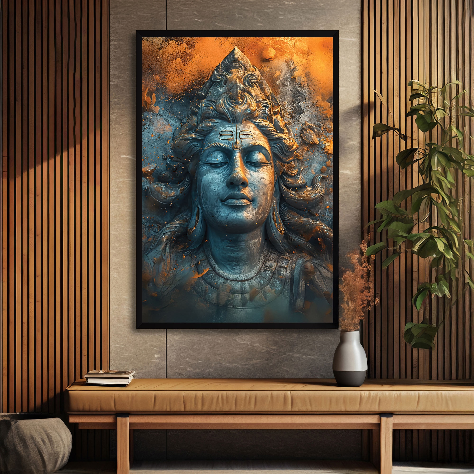 The Castle Decor Lord Shiva Wall Painting Framed Artwork 20x30 Inch Style 2 - The Castle Decor
