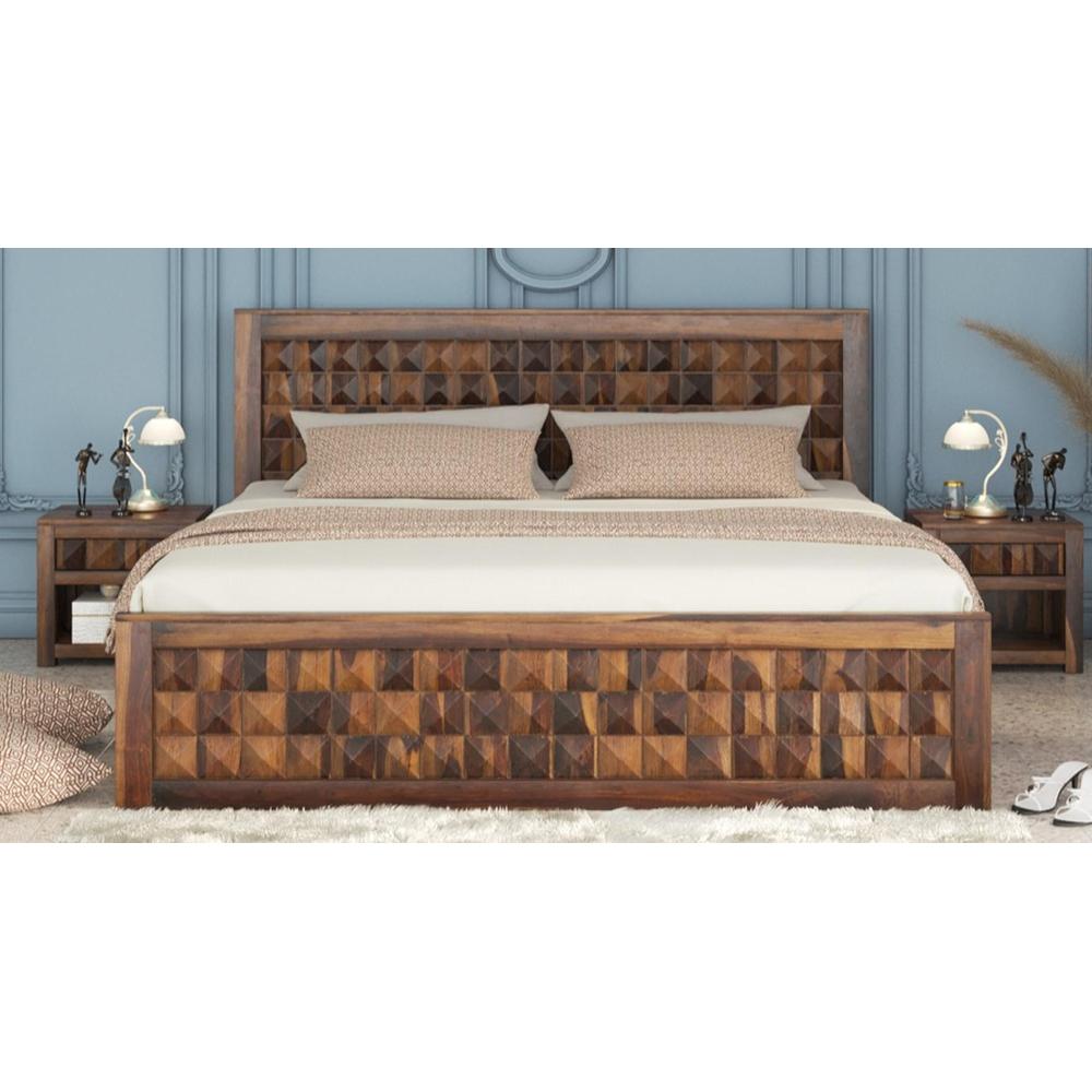 Keaton Sheesham Wood Queen Size Bed Box Storage Provincial Teak Finish (60 x 78 inches)