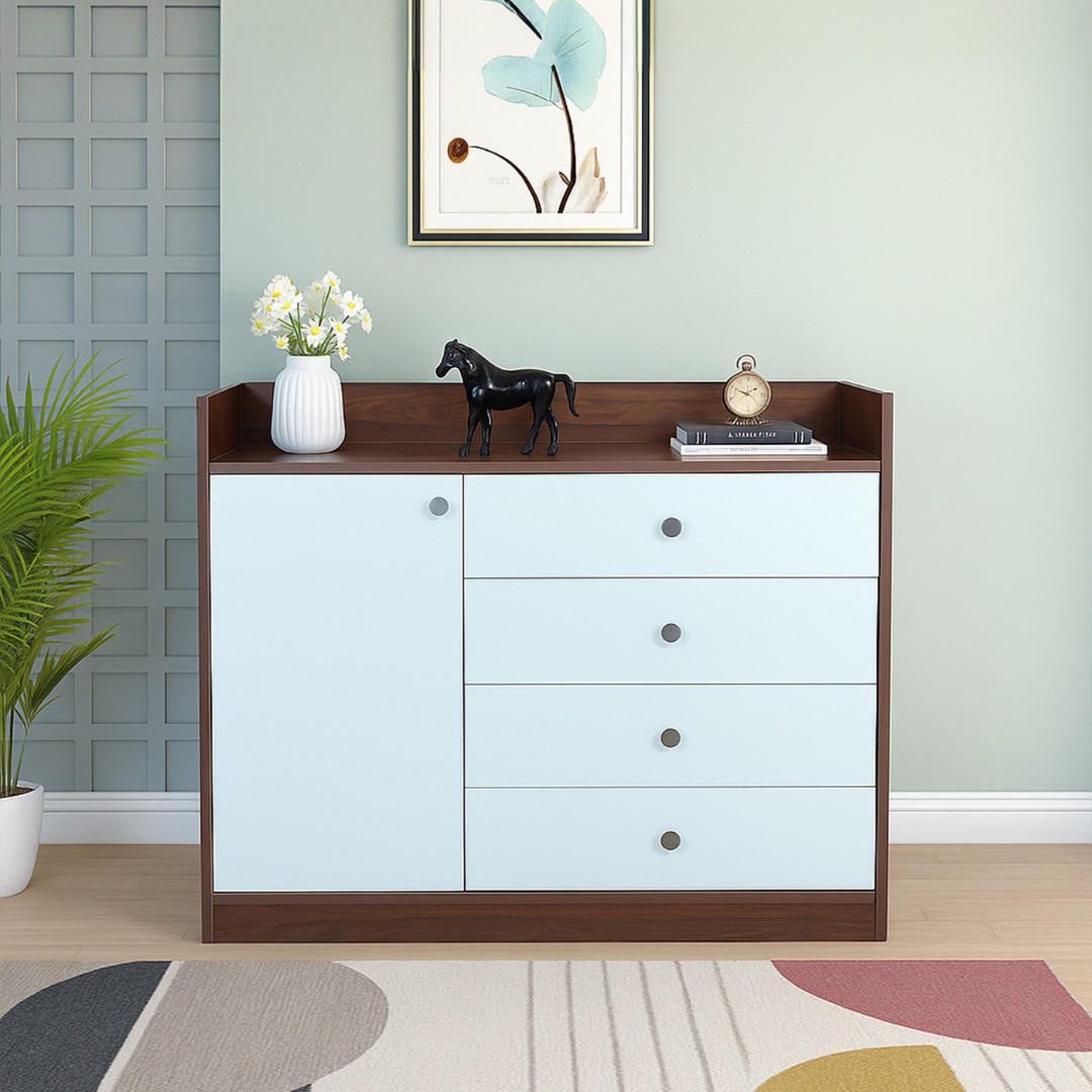 Homera 4 Chest of Drawers in Columbian Walnut and Frosty White Finish