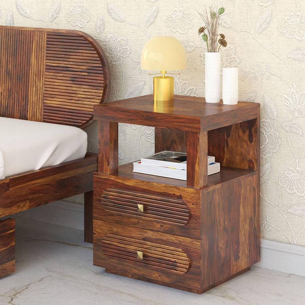 Woodwhiz Solid Wood Bedside Table in Provincial Teak