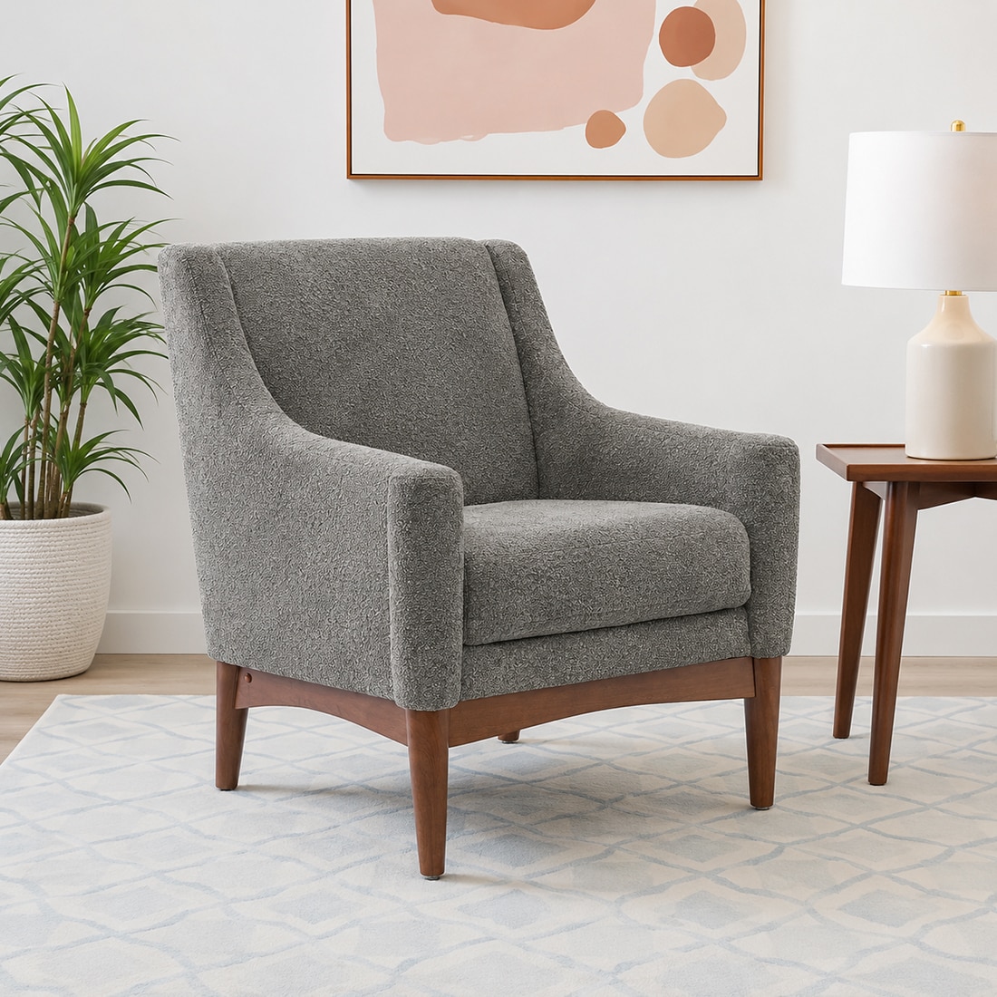 Claudia Boucle Fabric Arm Chair in Grey Colour - KURSIWALLAH