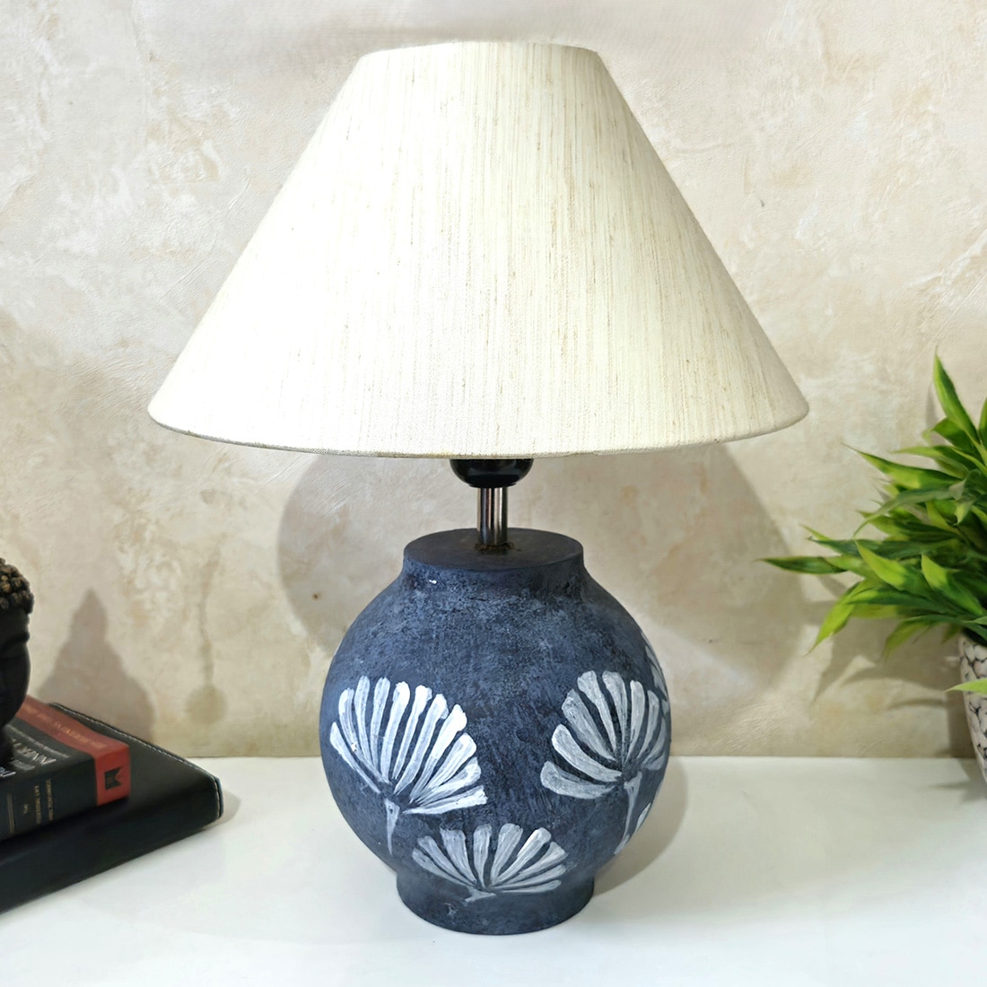 Matka Stone Grey Beige Wooden Table Lamp in Grey