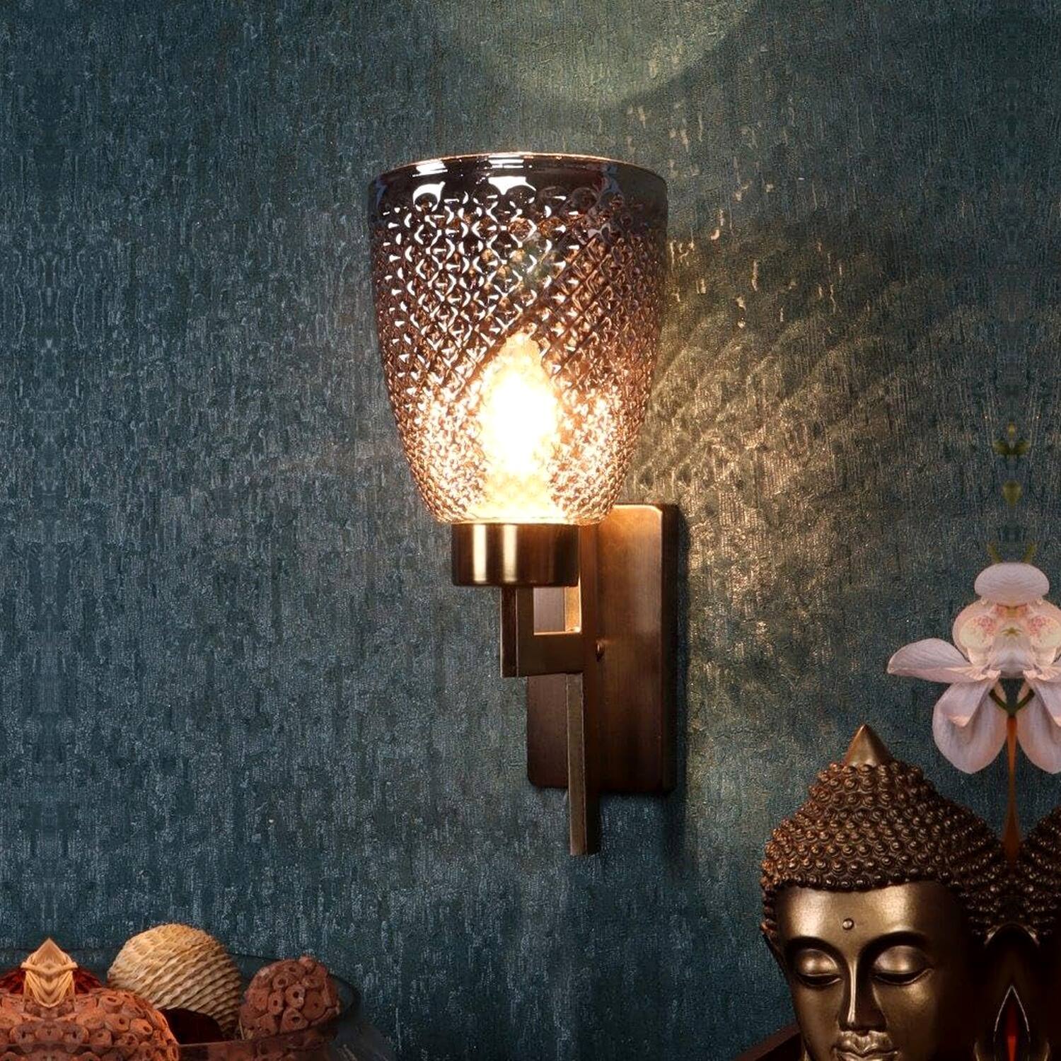 Eliante Tau Iron Wall Light With Glass In Antique Gold Colour