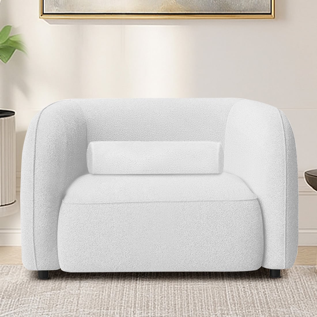 Zenolv Boucle Fabric 1 Seater Sofa In White - Home Lifestylez