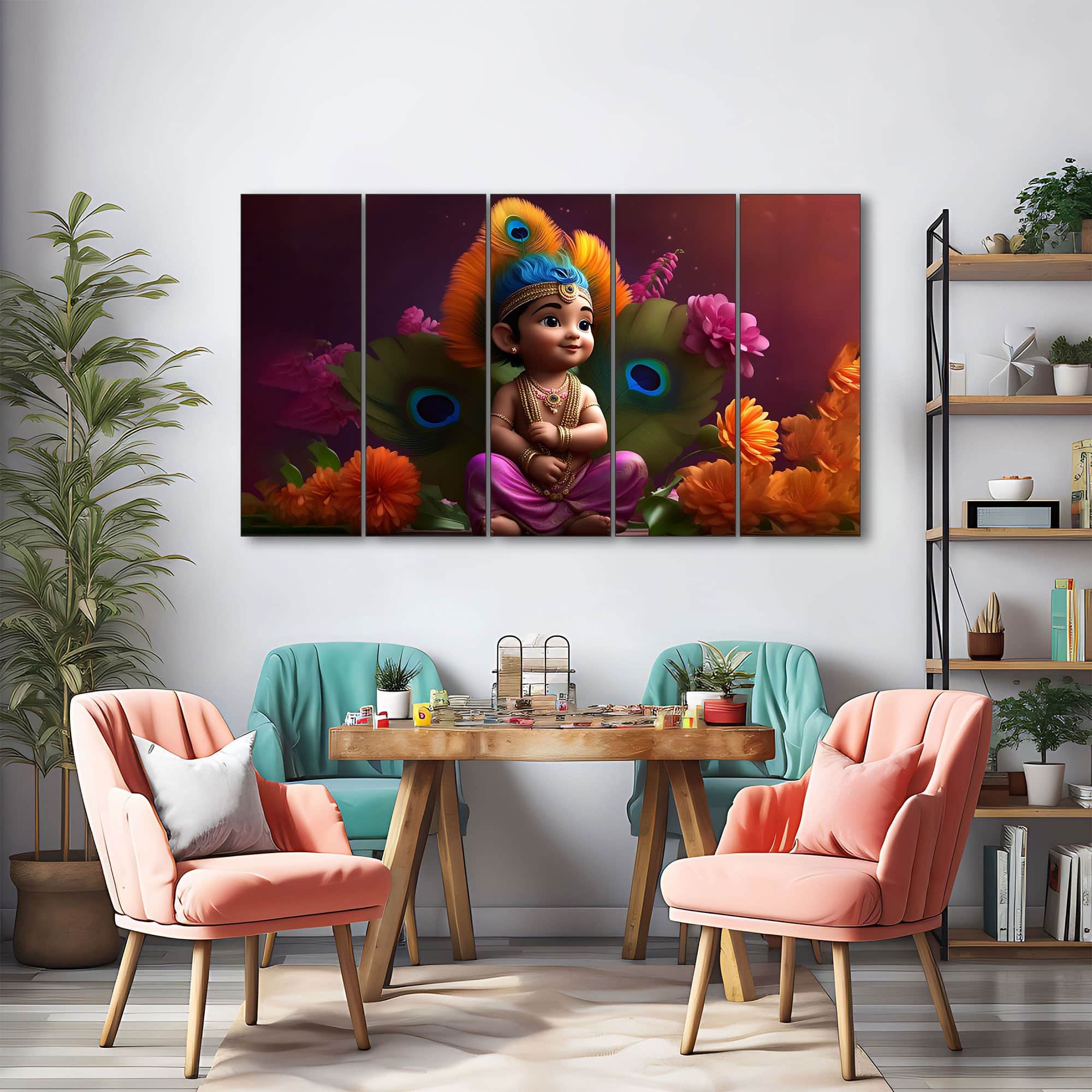 The Castle Decor Bal Gopal Wall Painting Wooden Framed 27x48 Inch (Style 7) - The Castle Decor