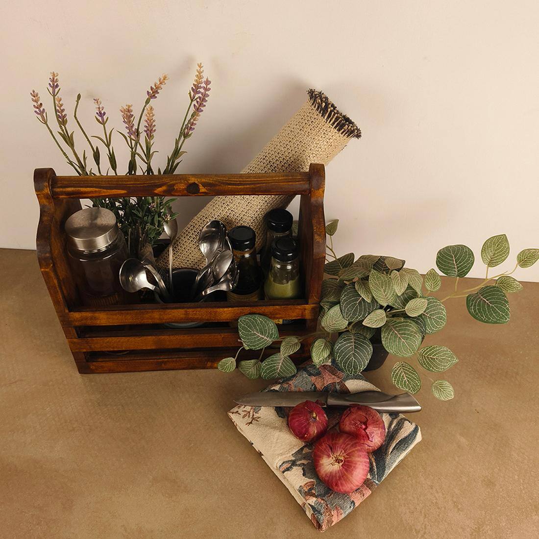 Adora Wooden Bottle & Cutlery Holder