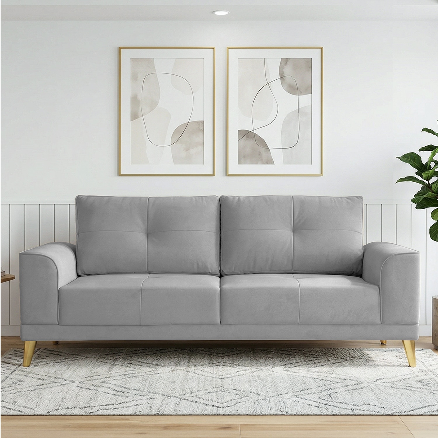 Nency Velvet 3 seater Sofa Grey - Home Lifestylez