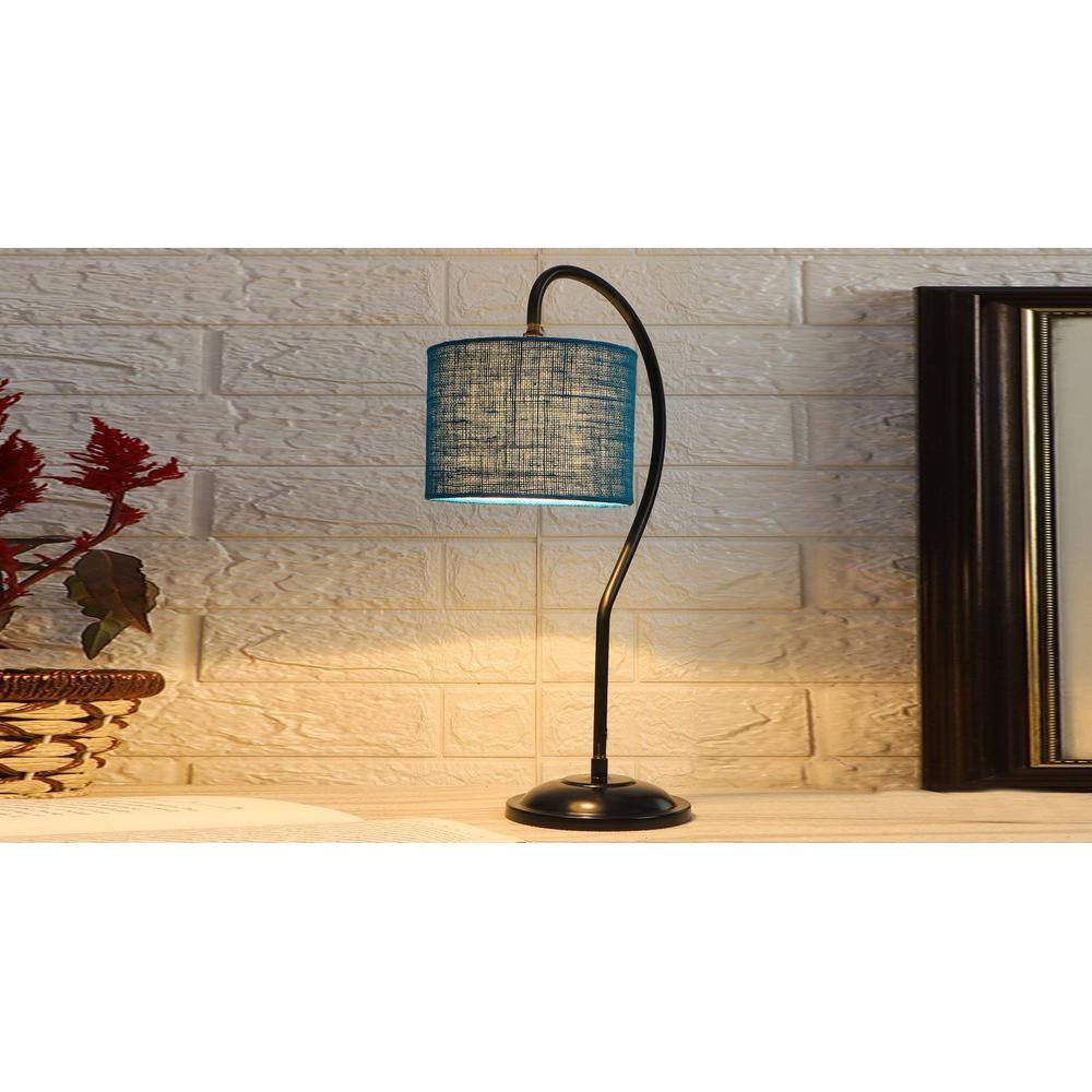 Turquoise Blue Jute Curvy Table Lamp with Iron base(SP44)