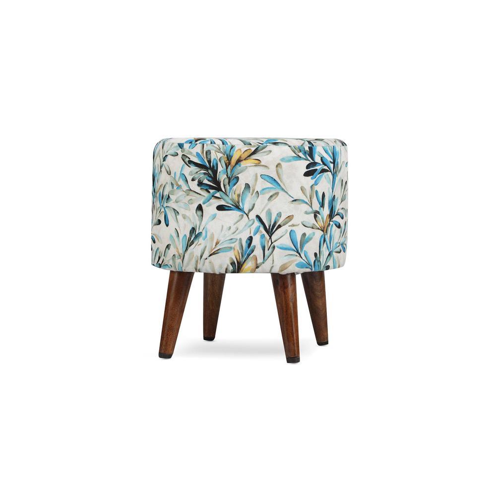 Evangeline Solid Wood  Ottomon in  Blue Colour