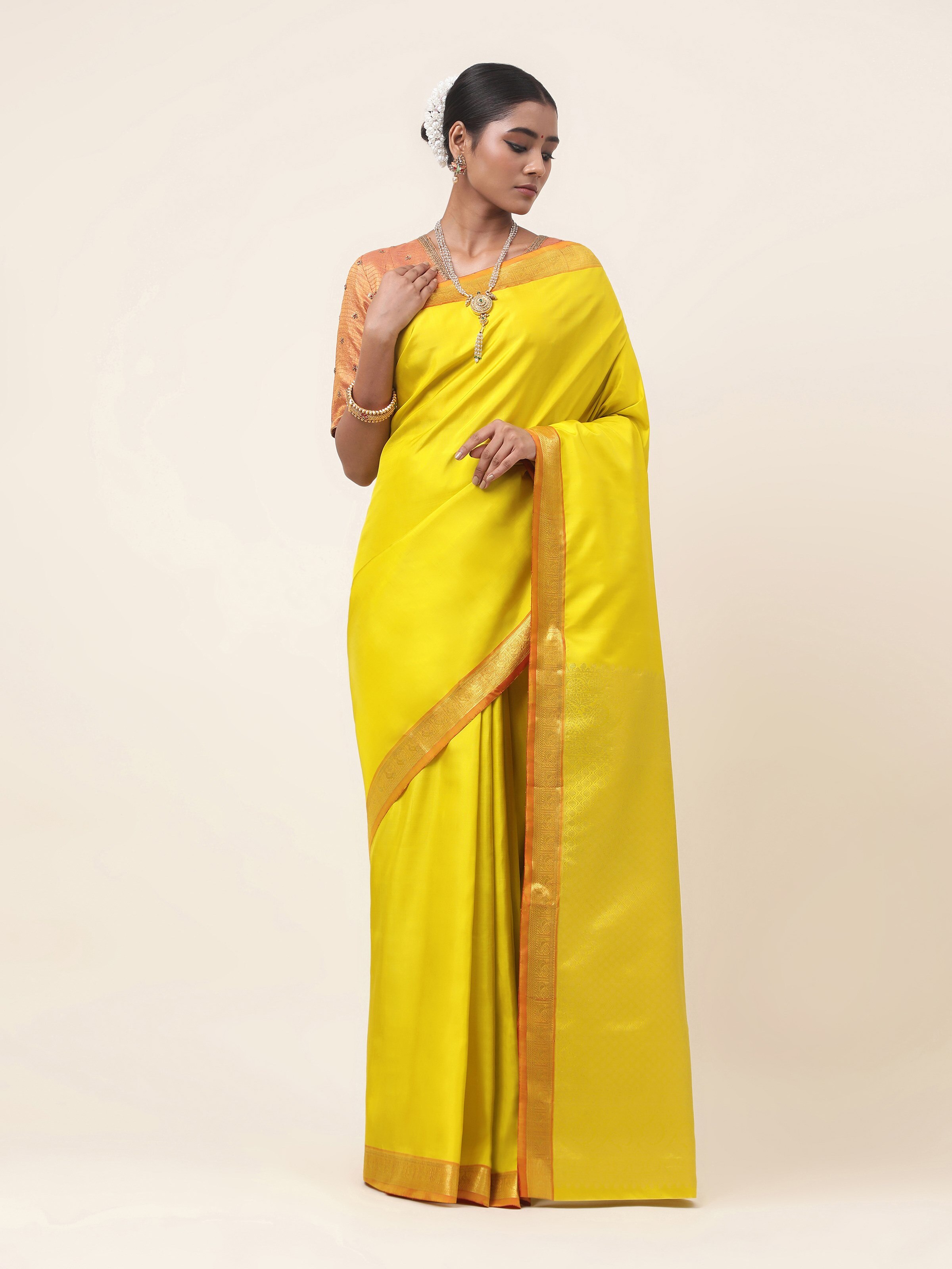 Mustard Silk Dharmavaram Saree