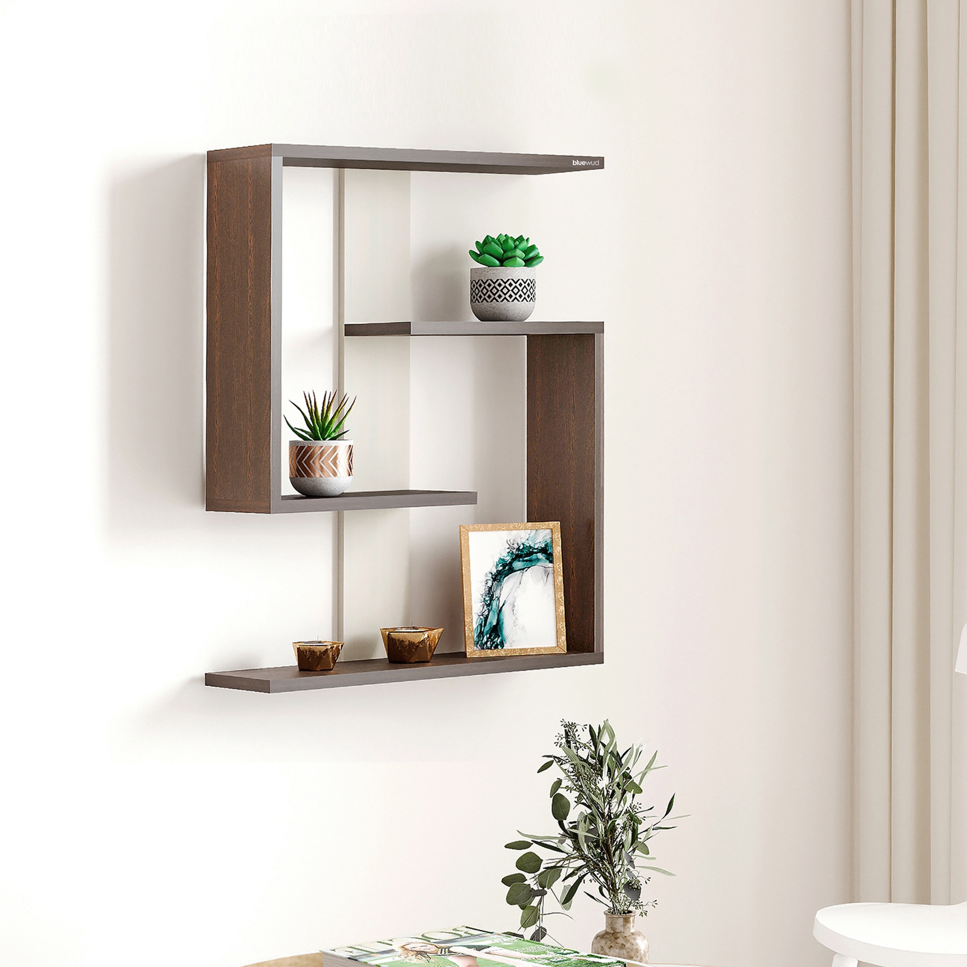 BLUEWUD Easton Engineered Wood Wall Shelf, Display Rack, 3 Shelves (Wenge & White)…