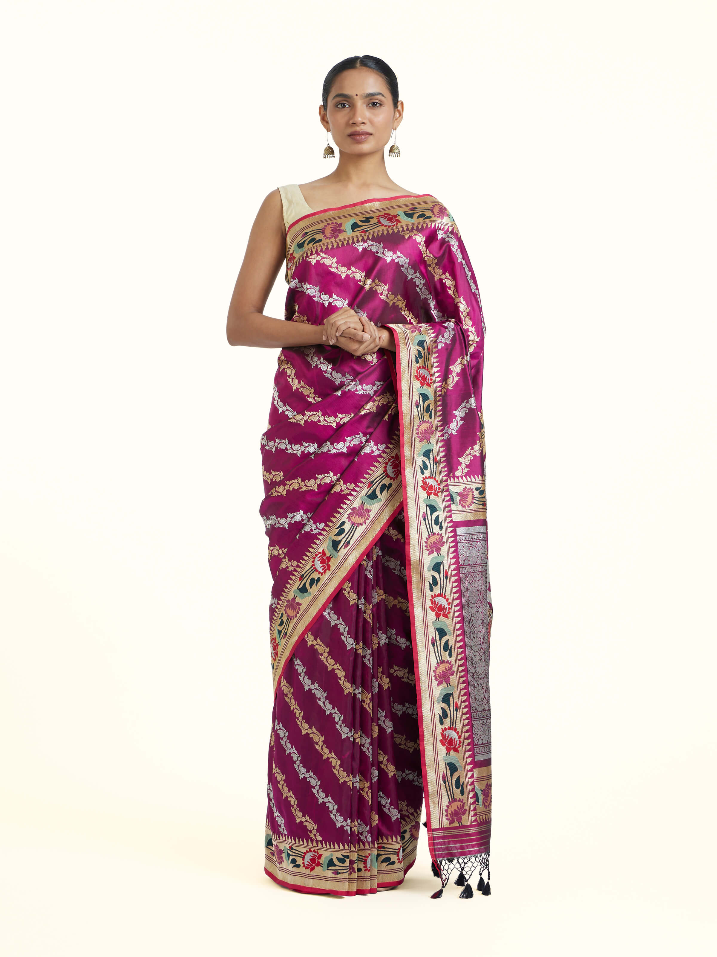 Purple Ashavali Brocade Silk Saree