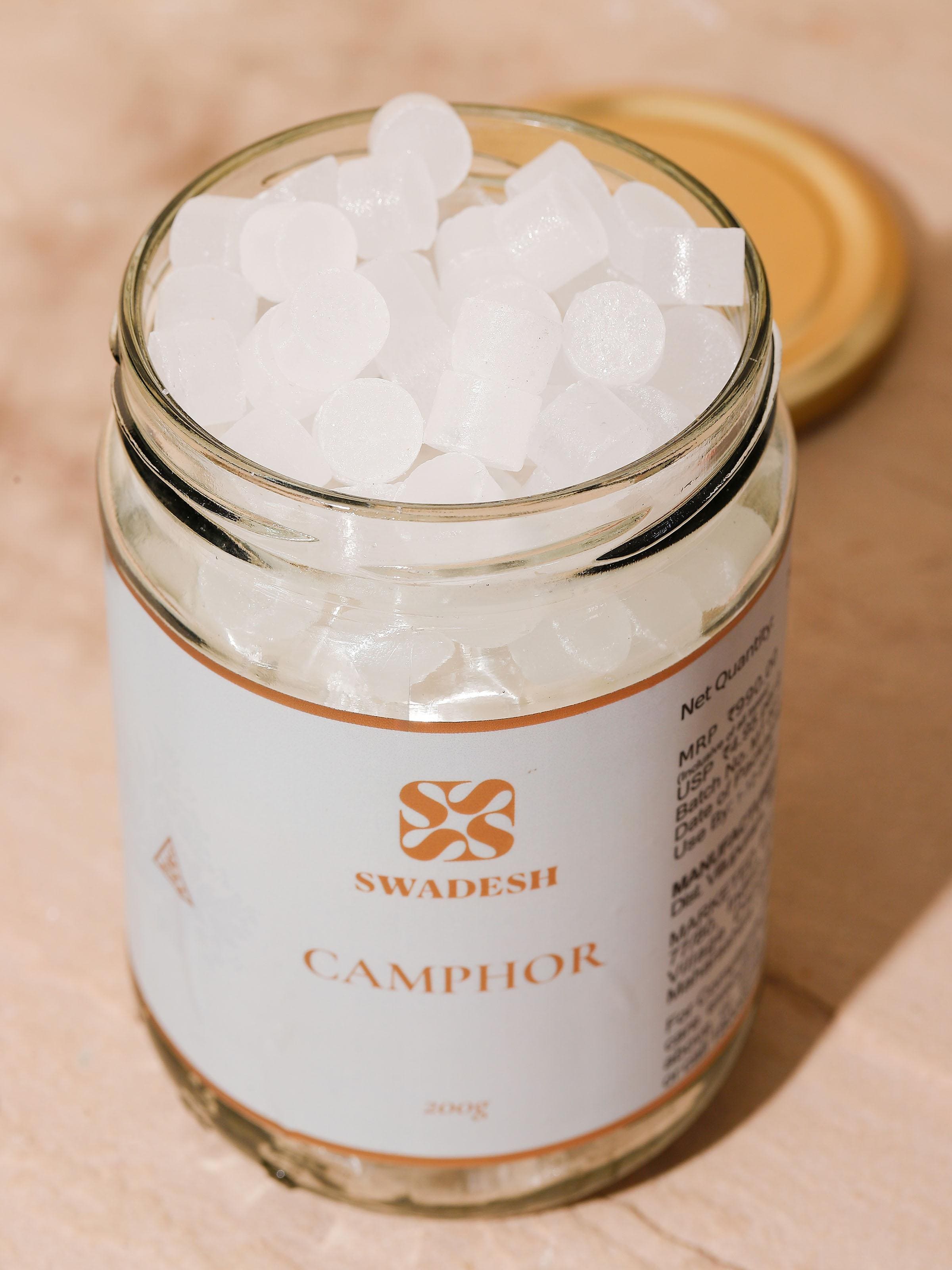 Side shot of Purifying Camphor container highlighting clarity and purity of the camphor pieces
