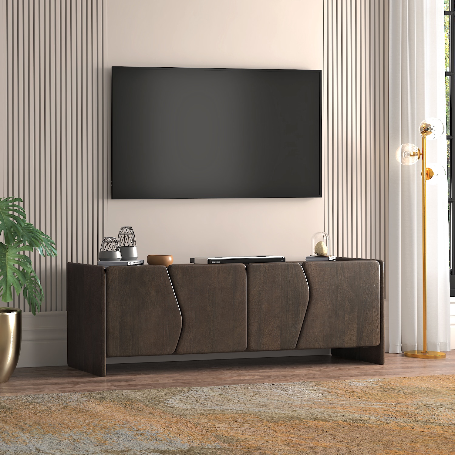 Koro Soild Wood TV Cabinet In Dark Chestnut Finish