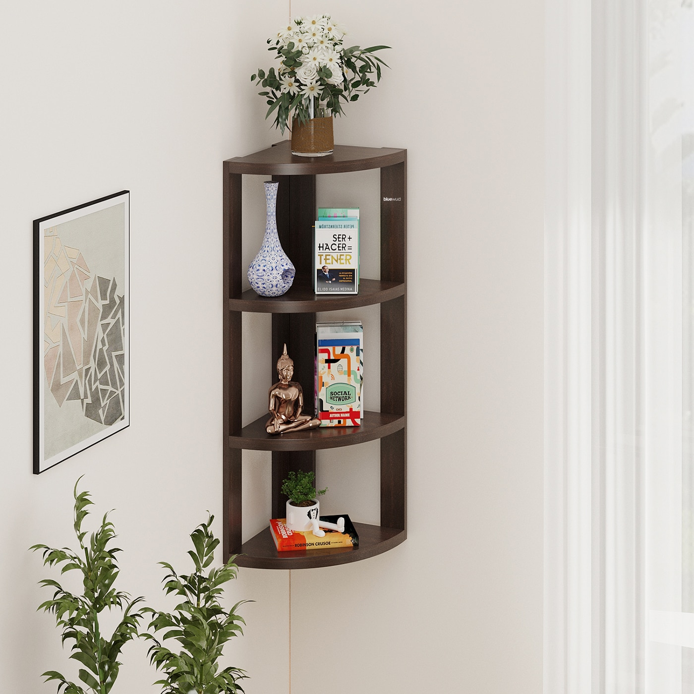 BLUEWUD Alba Engineered Wood Multipurpose Wall Decor Floating & Free Standing Shelf Display Rack Decorative Hall D�cor for Living Room Home Furniture (3 Shelves) (Wenge)